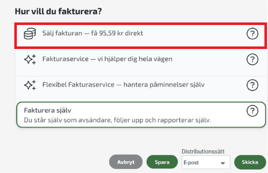 Välj alternativet Sälj fakturan.
