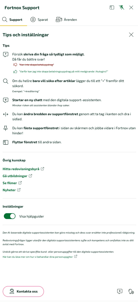 Du får info om tips och inställningar.