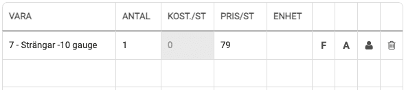 För en användare med behörighet att se pris, men inte kostnad är fältet Kost./st grått.