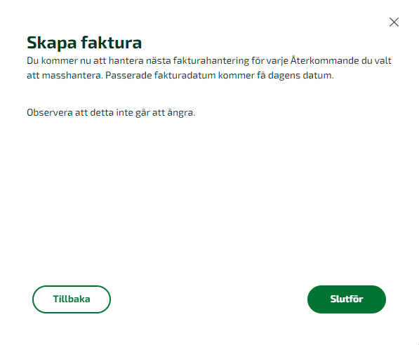 Skapa fakturan manuellt från Återkommande.