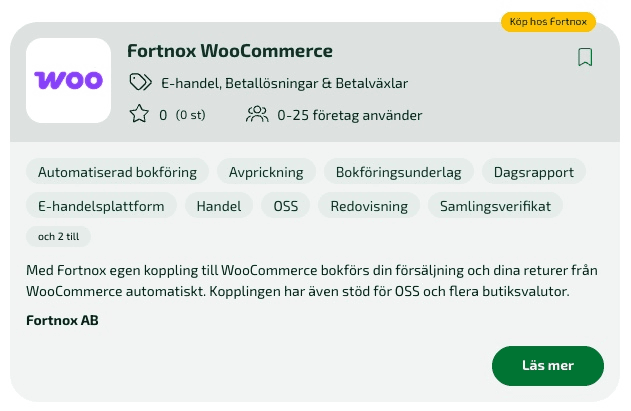När du har hittat Fortnox WooCommerce klickar du på Läs mer.