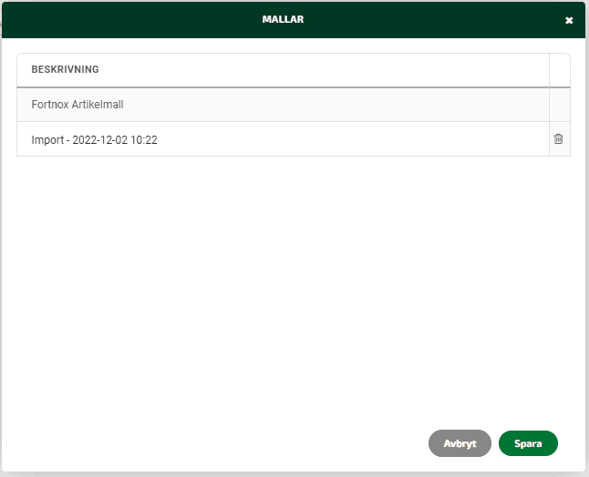 Välj mellan dina sparade mallar.