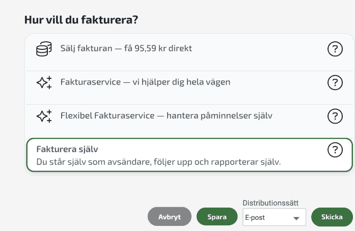 Olika val för hur du vill fakturera.