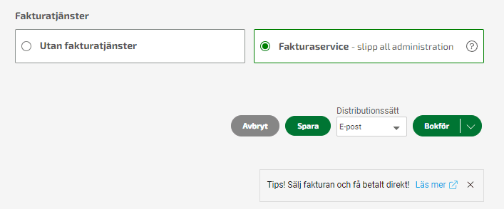 Välj Med fakturaservice under Faktureringssätt.