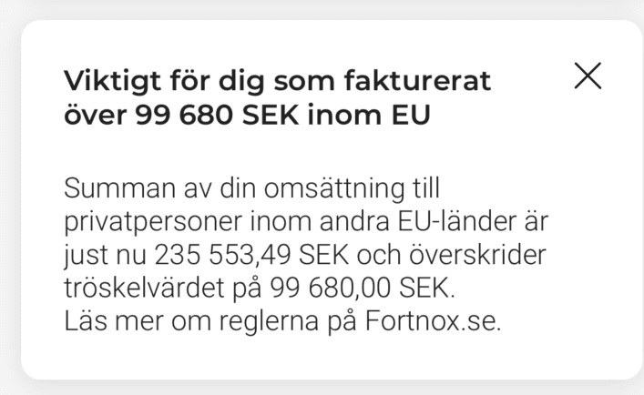 Om tröskelvärdet överskrids visas ett kort i appen som informerar om detta.