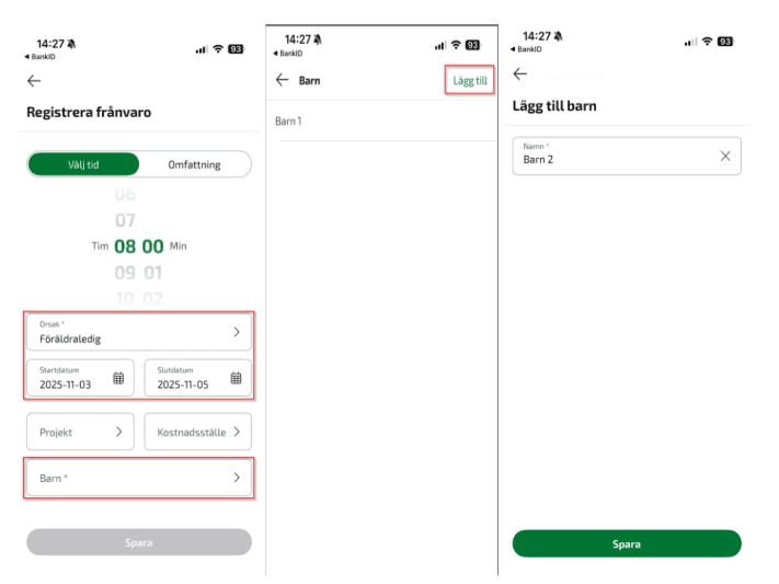 Om du inte har ett schema behöver du registrera den tid du arbetar varje dag via knappen +Närvaro.