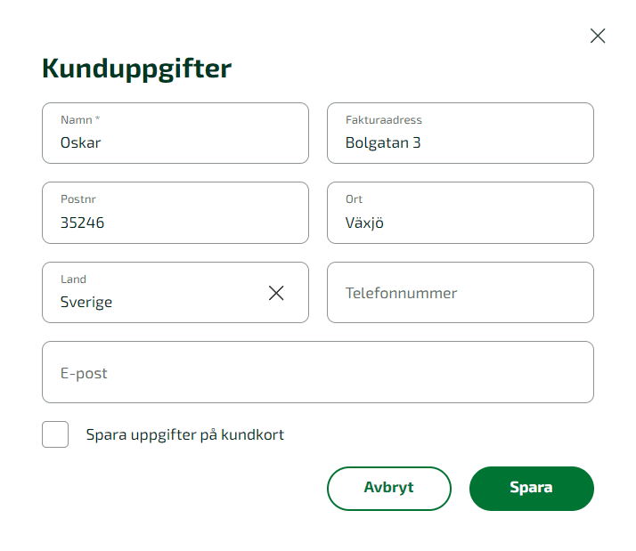 Ändra aktuella kunduppgifter och klicka på Spara.