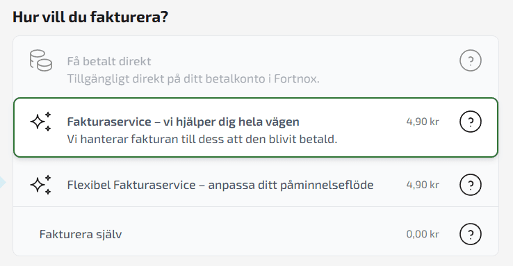När du skapat en faktura väljer du fakturatjänsten Fakturaservice och klickar på Bokför & Skicka.