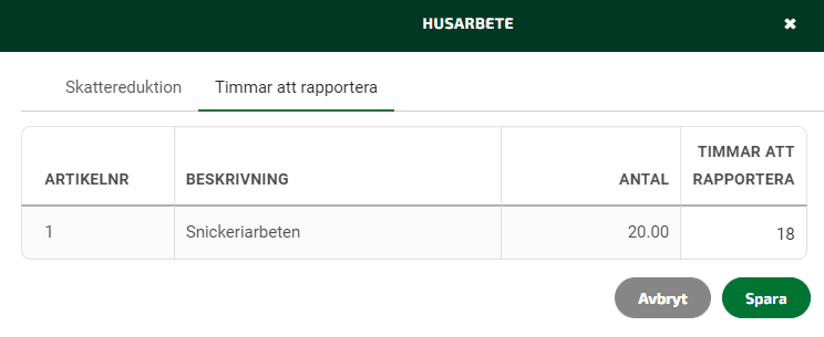 Om timmar som faktureras skiljer sig ifrån hur många timmar som utförts anger du det under Timmar att rapportera.