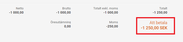 Dubbelkolla att beloppet Att betala nere till höger på kundfakturan är det belopp du vill kreditera.