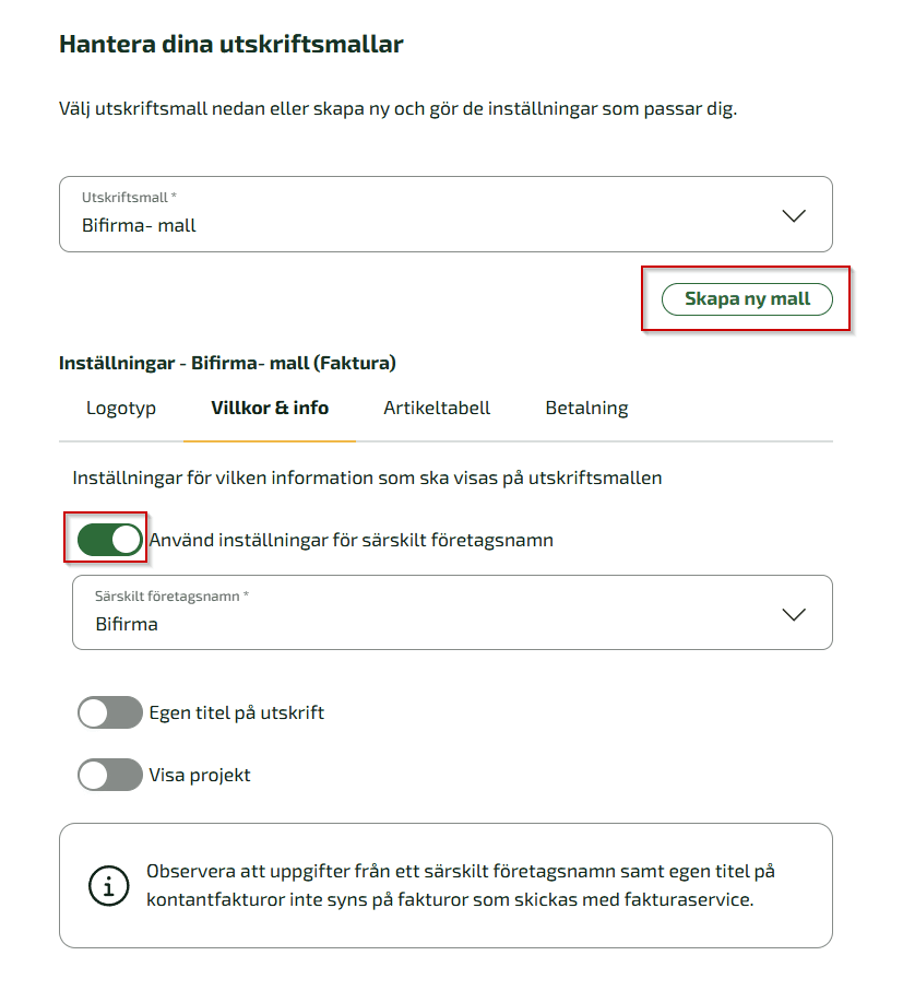 När du har öppnat dina mallinställningar, klicka på Skapa ny mall.