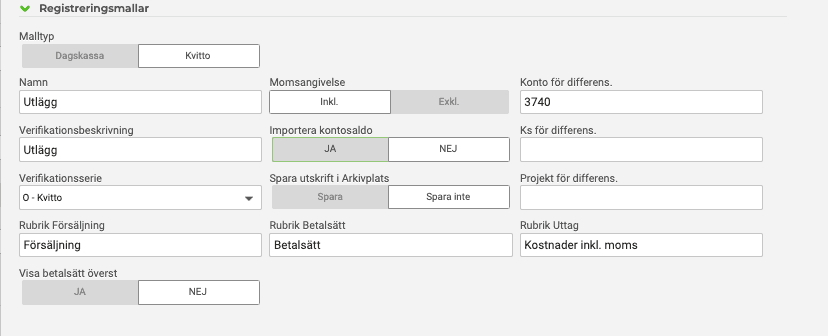 Exempel på mall för utlägg.