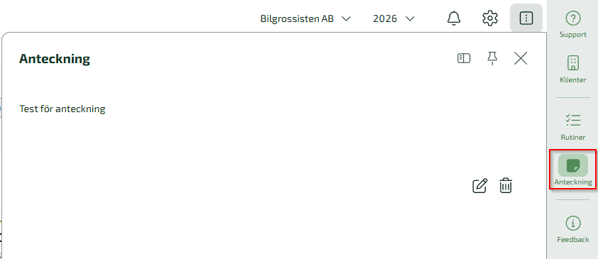 Klicka på Anteckning och skriv.