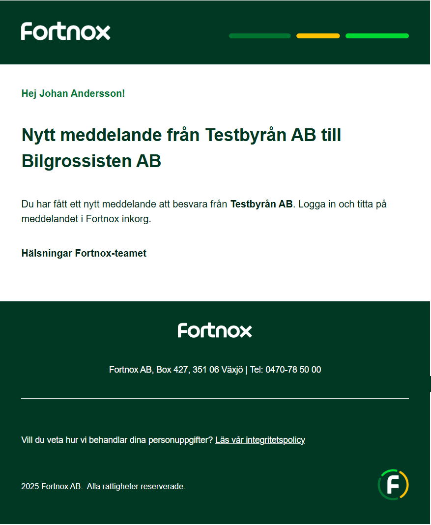 Om notisen E-post också är påslagen får deltagaren även ett mejl med information om att ett nytt ärende har inkommit.