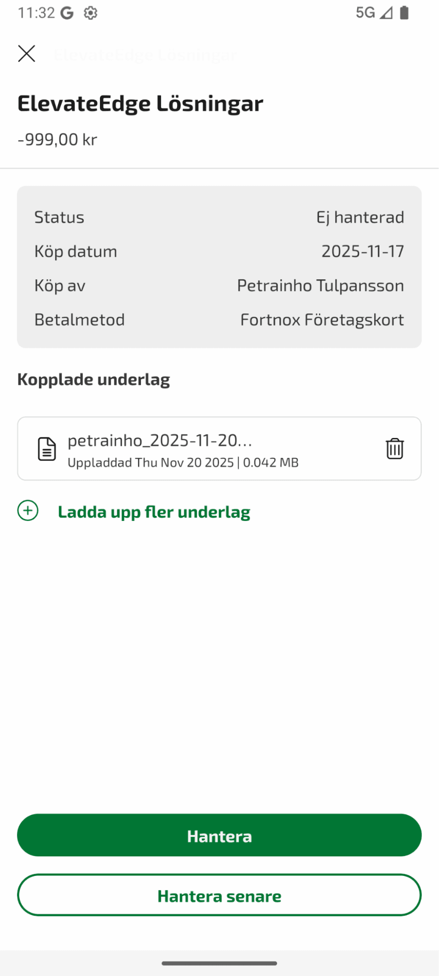 Klickar du på notisen eller Todo-kortet så kommer du vidare och kan se information om ditt köp.