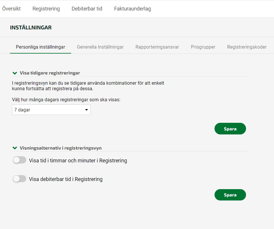 Klicka på Inställningar uppe till höger i programmet och välj Tid.