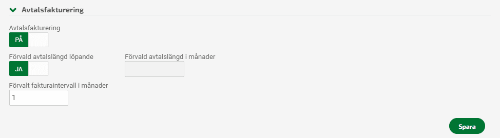 Gör inställningar för Avtalsfakturering.