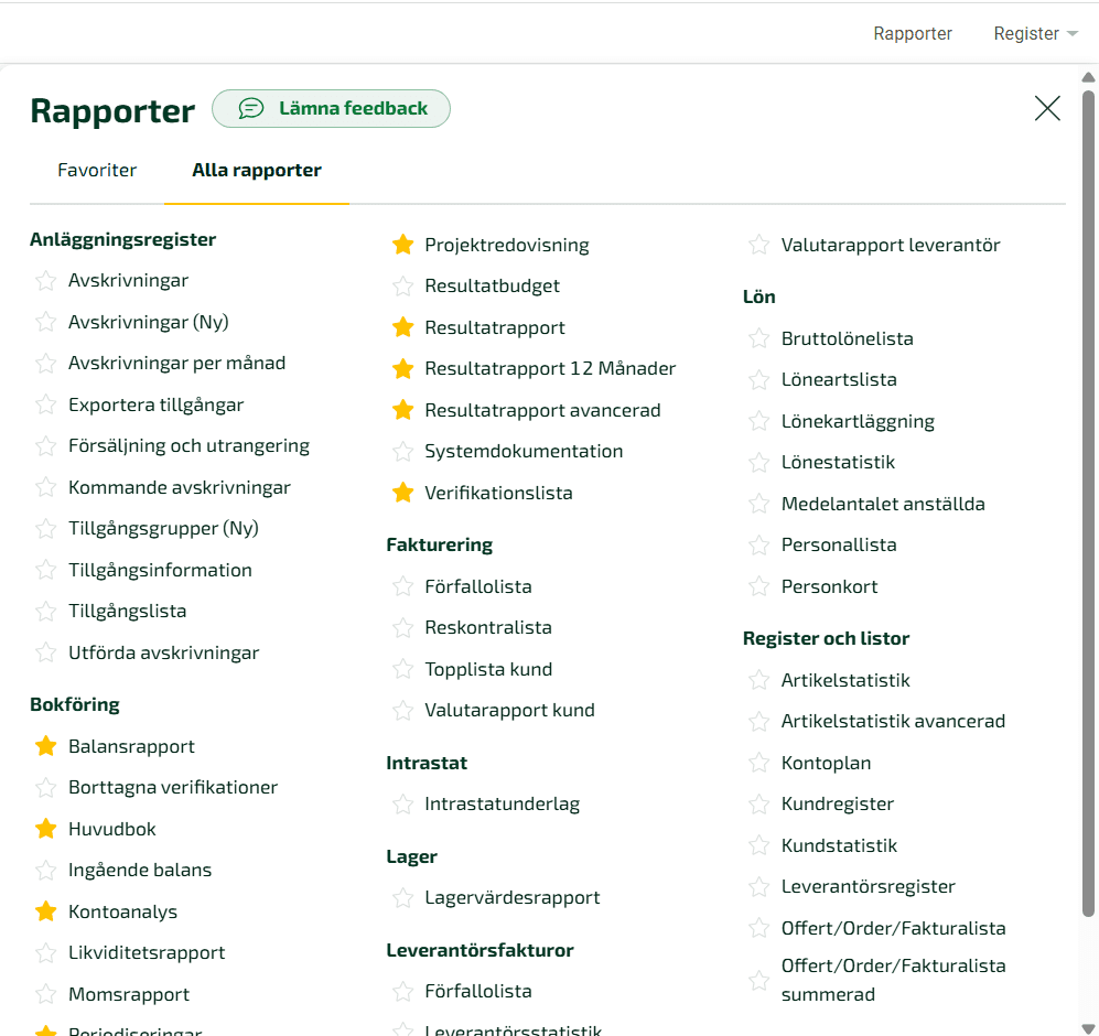 Alla rapporter är sorterade under respektive program.