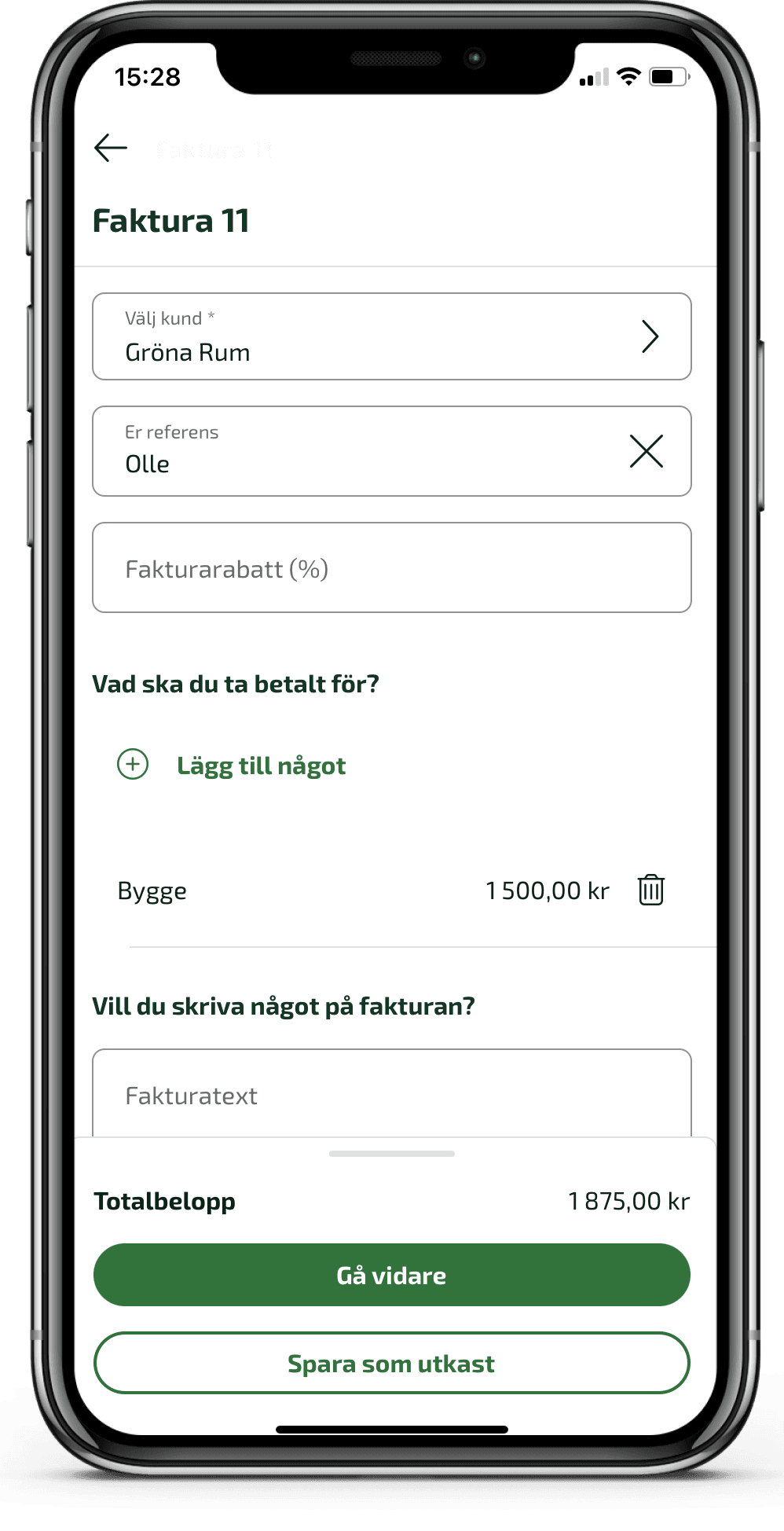 Kundfakturor som är sparade som utkast kan öppnas från fakturalistan och då kommer du direkt till redigeringsläge.