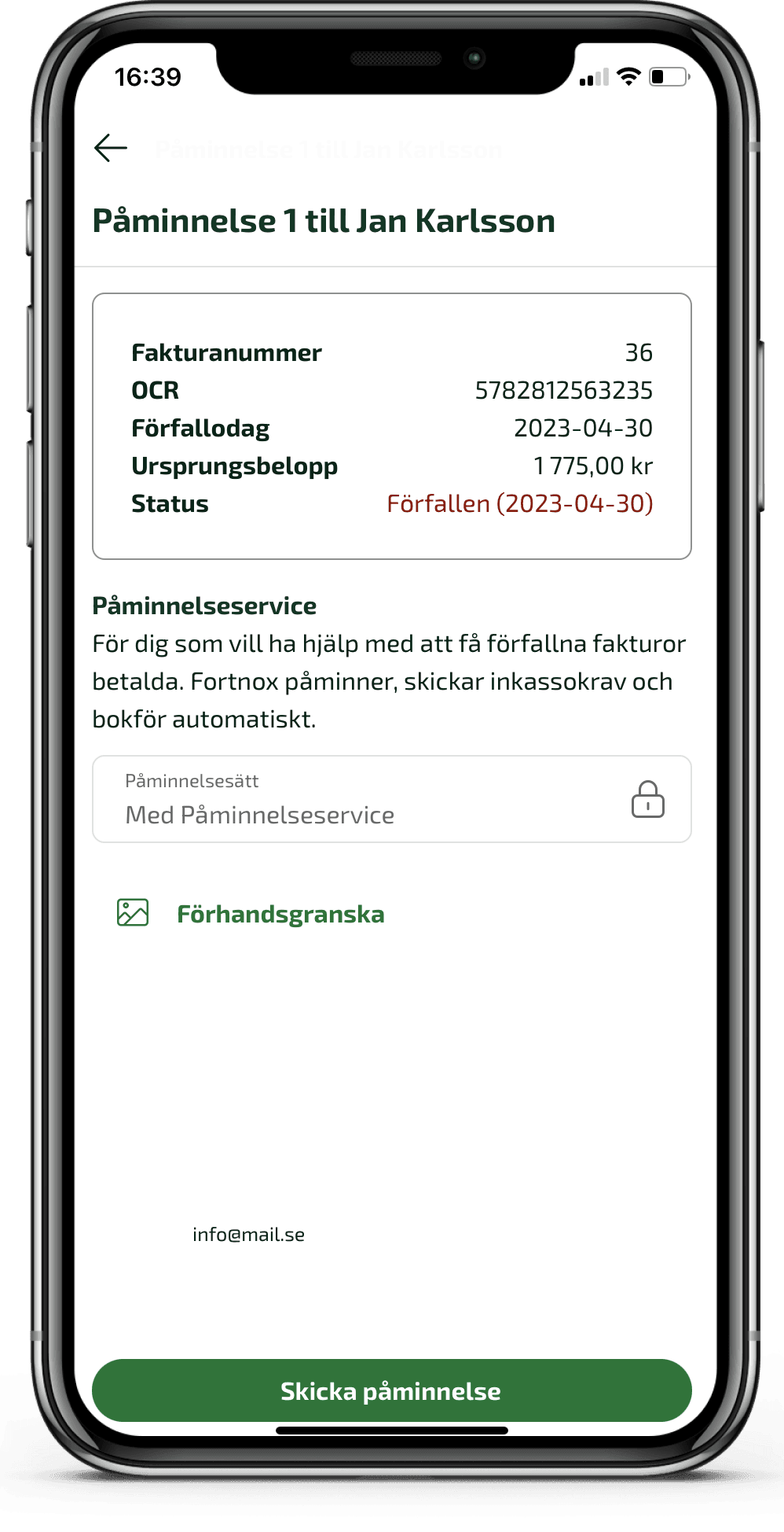 Skapa påminnelse i Enkel fakturering.