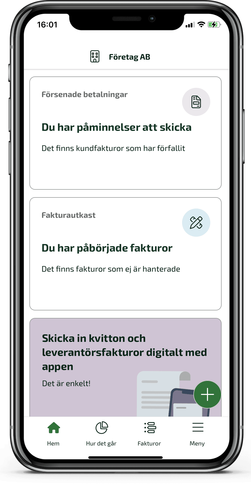 Ett kort i appen visar att du har påminnelser att skicka