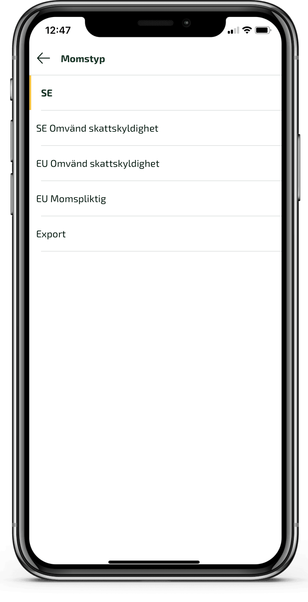 Välj momstyp.