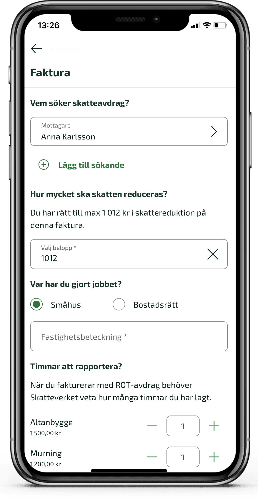 Ange uppgifter om tjänsten.