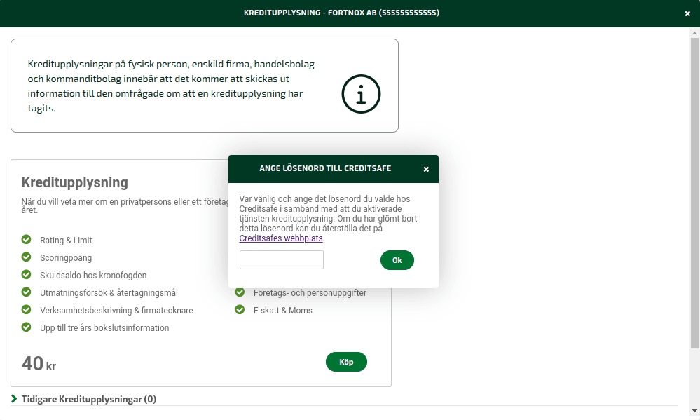 Ange lösenord till creditsafe.